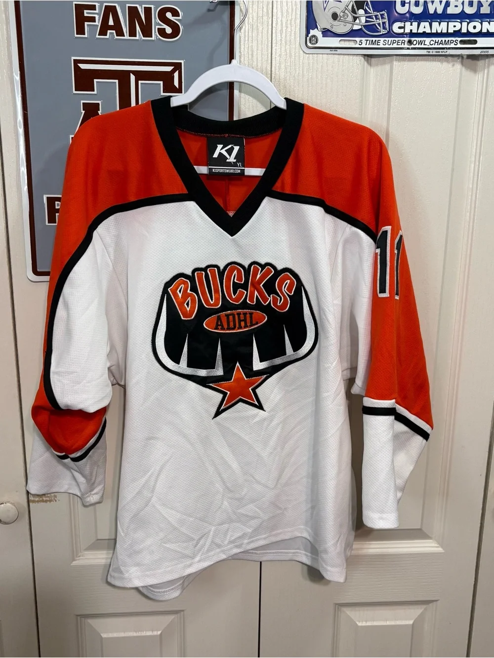 K1 Bucks ADHL kids Hockey Jersey - White & Orange